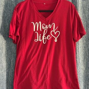 Vibrant Red 'Mom Life' V-Neck Tee